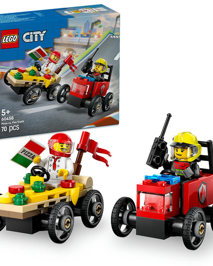 LEGO® City Pizza vs. Fire Truck Race Car Pack Toy Soapbox Racing Set 60458