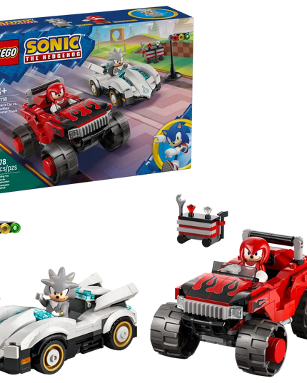 LEGO® Sonic the Hedgehog™ Silver’s Car vs. Knuckles’ Monster Truck Building Toy 77118