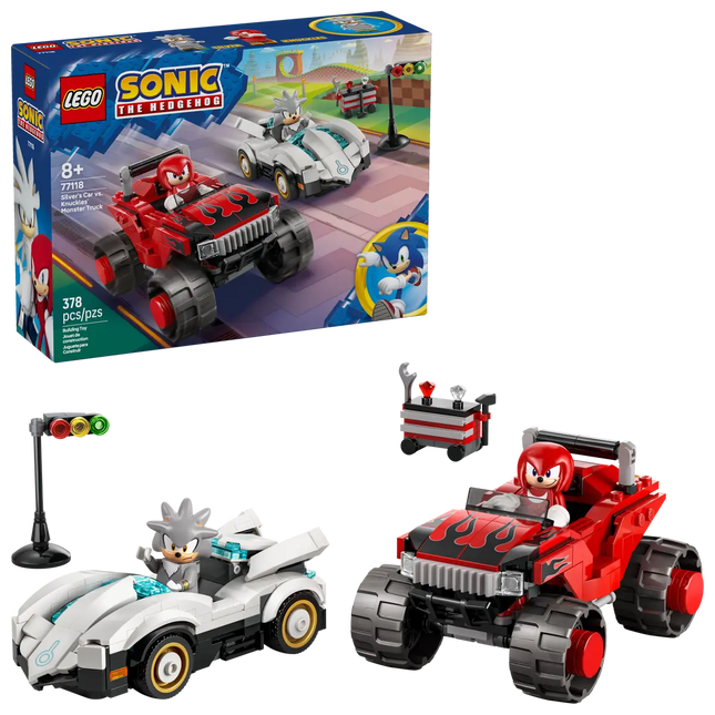 LEGO® Sonic the Hedgehog™ Silver’s Car vs. Knuckles’ Monster Truck Building Toy 77118